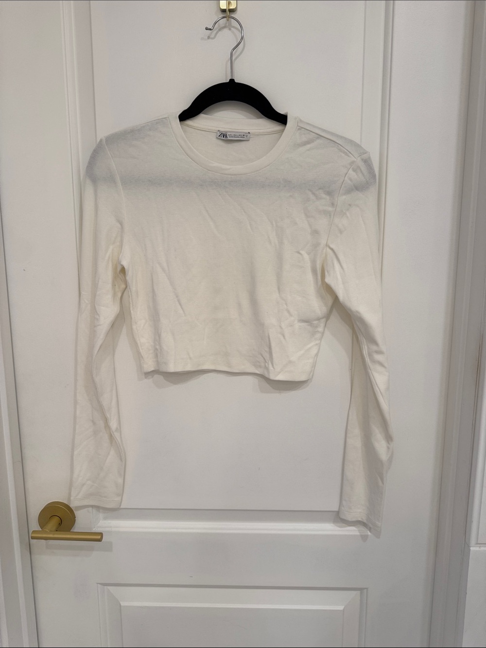 Zara White Long-Sleeve Cropped Tee